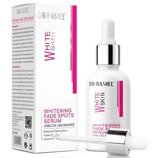 Presentation of Dr. Rashel White Skin serum with arbutin and niacinamide, reducing spots and pigmentation.