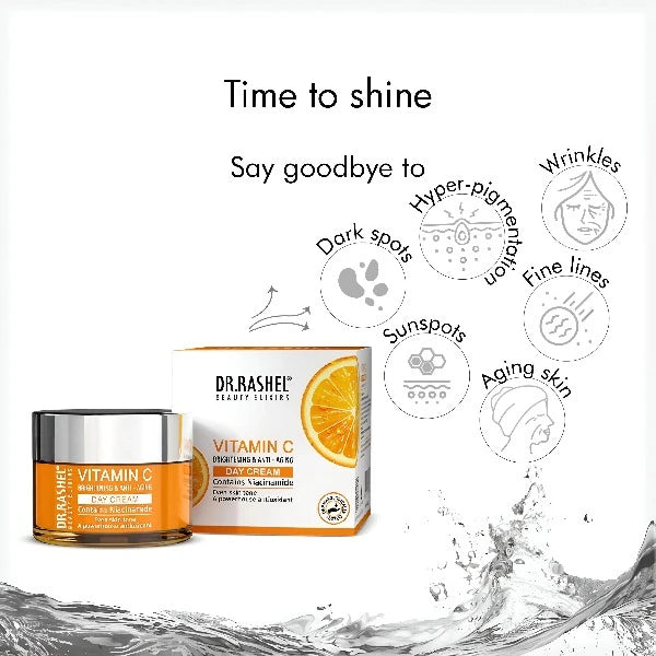 Day cream with Vitamin C, reduces dark spots and signs of aging.