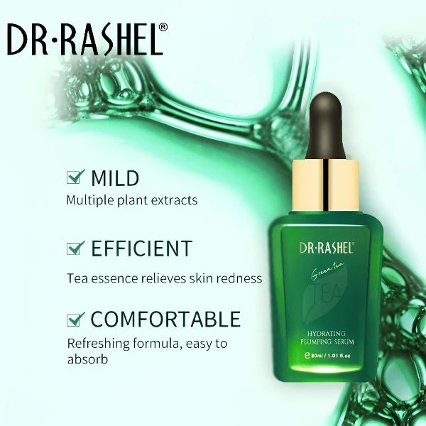 Green tea serum by Dr. Rashel for hydrating and plumping the skin, bottle image