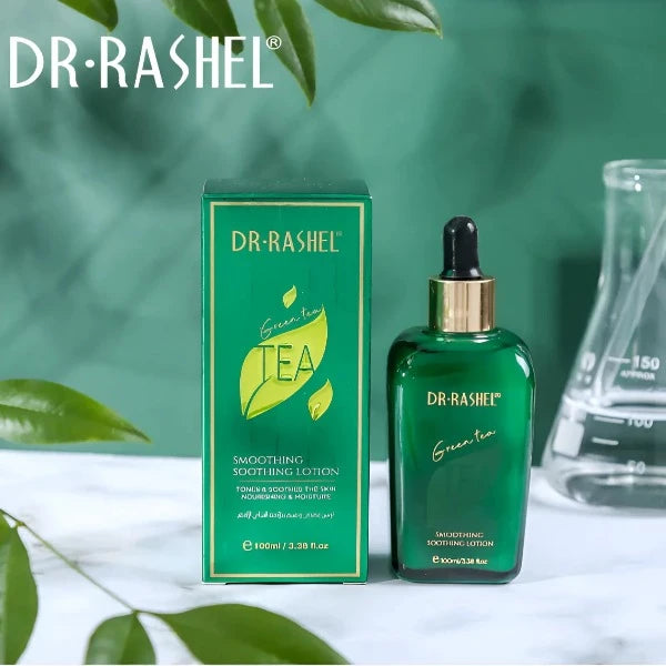 Presentation of Dr. Rashel Green Tea Lotion, with balancing and hydrating properties.