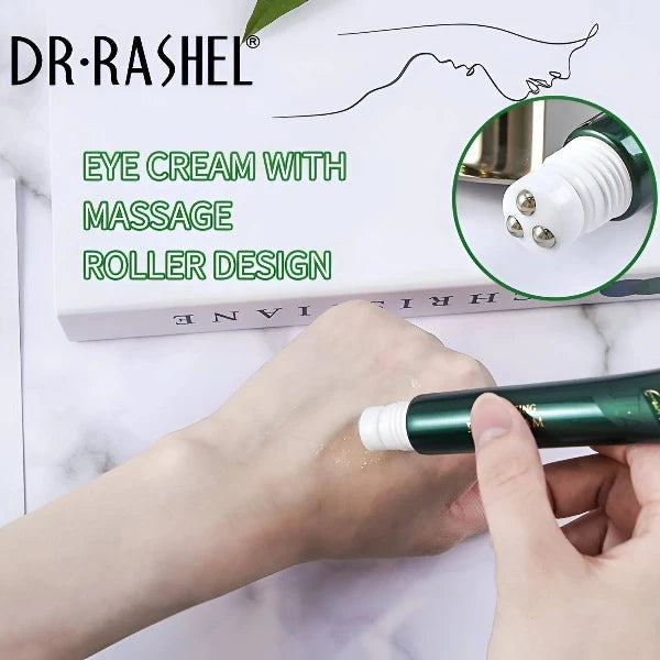 Dr. Rashel Green Tea Eye Cream with massage roller design for easy application.