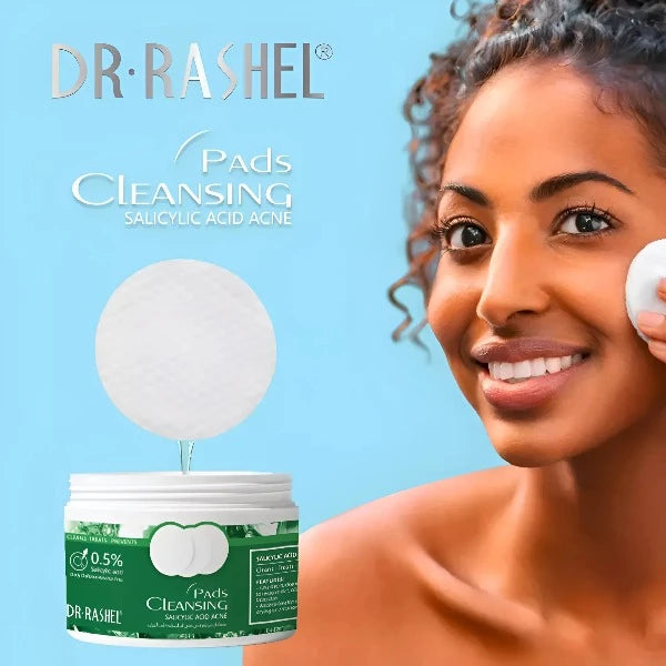 Model applying Dr. Rashel salicylic acid cleansing pad for acne, alcohol-free